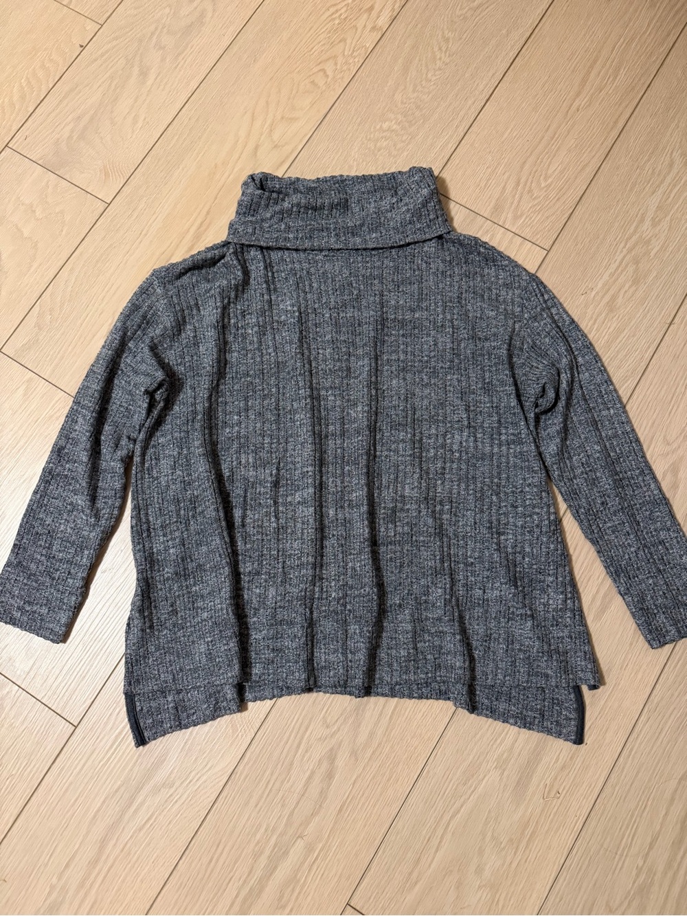 Anthropologie Gray Ribbed Funnelneck Pullover